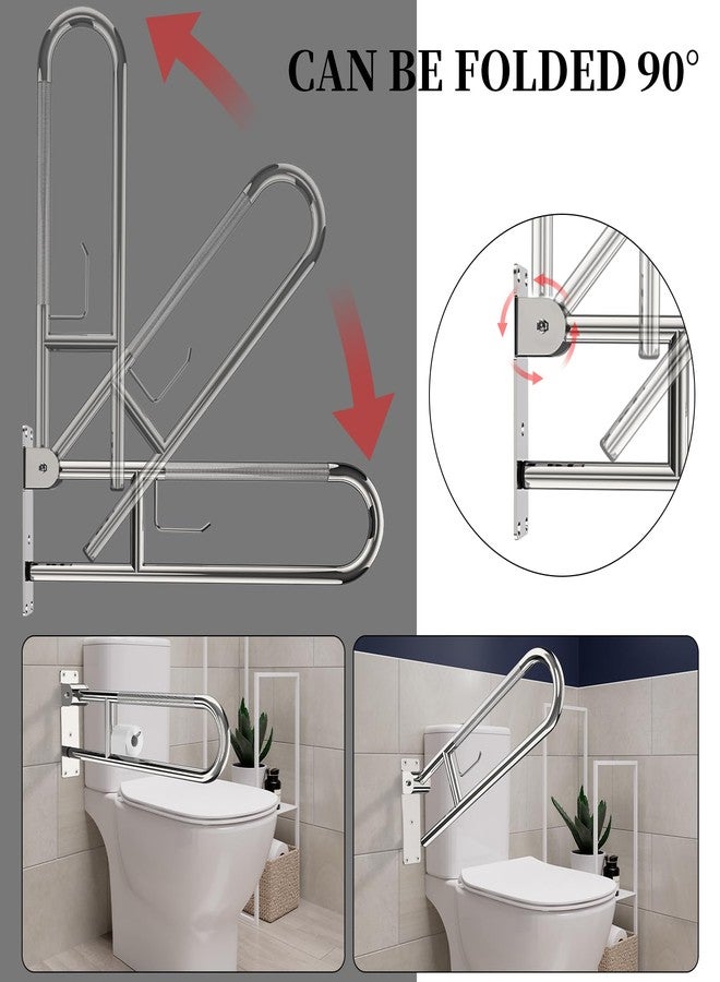 YuanDe Toilet Grab Bar 30.3 Inch, YuanDe Flip Up Grab Bar with Paper Holder, Polished Chrome Anti-Slip Safety Bars for Toilet, Stainless Steel Knurled Toilet Handles for Seniors Disabled Elderly Pregnant - Image 4